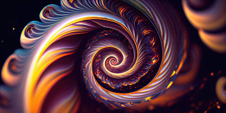 Concept illustration of a mesmerizing interstellar fractal of hair in retro neon tones. Generative AIの素材