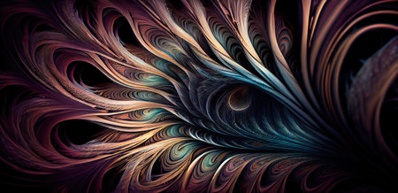 Concept illustration of a mesmerizing interstellar fractal of hair in retro neon tones. Generative AIの素材