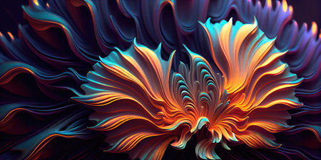 Concept illustration of a mesmerizing interstellar fractal of hair in retro neon tones. Generative AIの素材