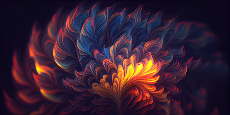 Concept illustration of a mesmerizing interstellar fractal of hair in retro neon tones. Generative AIの素材