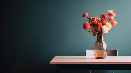 Concept illustration of a modern table with vase and flowers against a light wall. Generative AIの素材