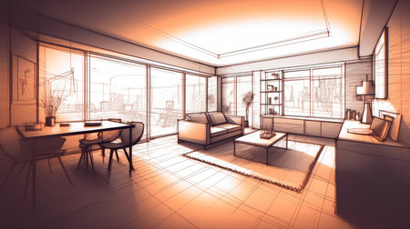 Concept illustration of a abstract sketch design of interior living. Generative AIの素材
