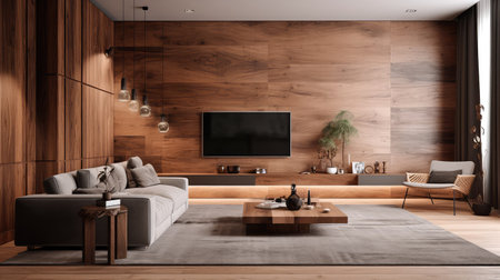 Concept illustration of a modern interior design of living room. Generative AIの素材