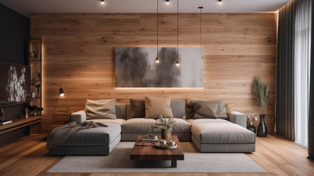 Concept illustration of a modern interior design of living room. Generative AIの素材