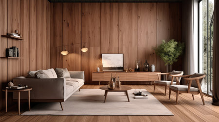 Concept illustration of a modern interior design of living room. Generative AIの素材