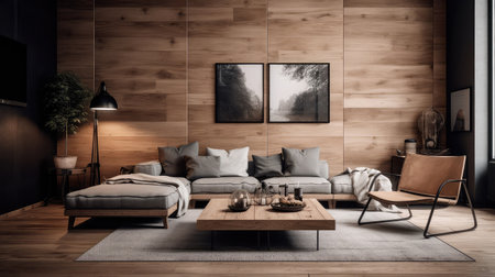 Concept illustration of a modern interior design of living room. Generative AIの素材