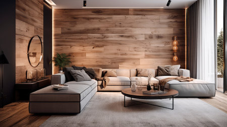 Concept illustration of a modern interior design of living room. Generative AIの素材