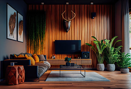 Concept illustration of a modern interior design of living room. Generative AIの素材