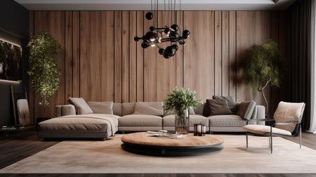 Concept illustration of a modern interior design of living room. Generative AIの素材