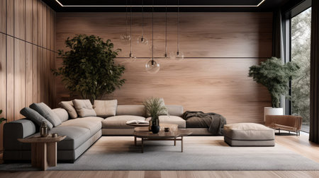 Concept illustration of a modern interior design of living room. Generative AIの素材