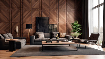 Concept illustration of a modern interior design of living room. Generative AIの素材