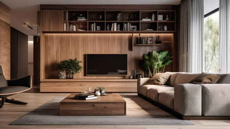 Concept illustration of a modern interior design of living room. Generative AIの素材