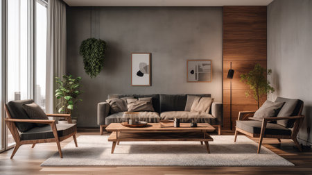 Concept illustration of a modern interior design of living room. Generative AIの素材