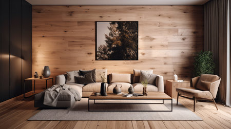 Concept illustration of a modern interior design of living room. Generative AIの素材