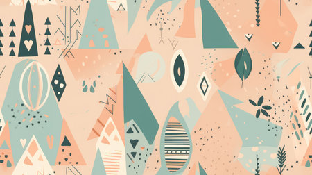 Boho shapes seamless pattern, soft colors. Generative AIの素材