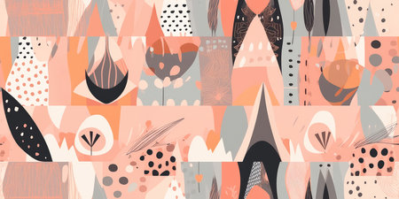Boho shapes seamless pattern, soft colors. Generative AIの素材