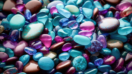 Small colored sea pebbles, gravel. background. textures. Generative AIの素材