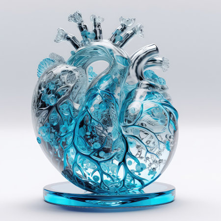 Beautiful glass anatomical heart in blue and white pastel colors. Generative AIの素材