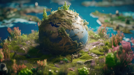 Globe in the moss in the forest on World Earth Day. Generative AIの素材