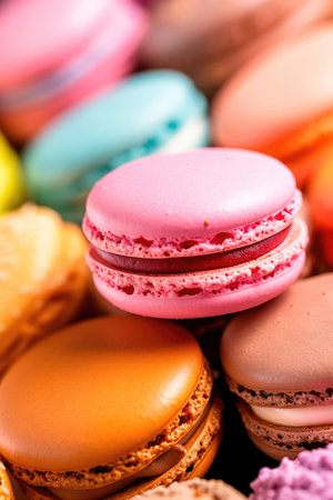 Set french cookies macaroon, pastel colors macaron dessert, sweet tasty cakes. Generative AIの素材