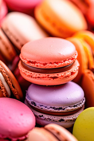 Set french cookies macaroon, pastel colors macaron dessert, sweet tasty cakes. Generative AIの素材