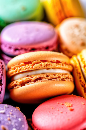 Set french cookies macaroon, pastel colors macaron dessert, sweet tasty cakes. Generative AIの素材