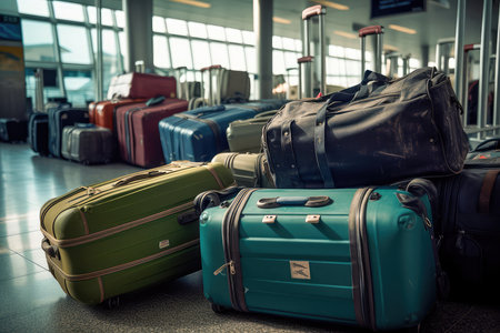 The Challenges of Airport Luggage and the Suitcase Hassle. Suitcase with luggage at airport. Generative AIの素材