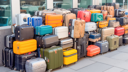 The Challenges of Airport Luggage and the Suitcase Hassle. Suitcase with luggage at airport. Generative AIの素材