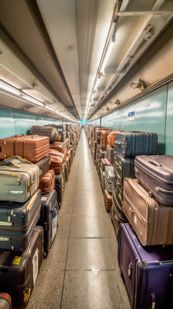The Challenges of Airport Luggage and the Suitcase Hassle. Suitcase with luggage at airport. Generative AIの素材