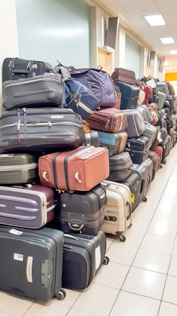 The Challenges of Airport Luggage and the Suitcase Hassle. Suitcase with luggage at airport. Generative AIの素材