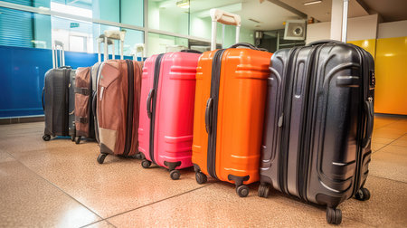 The Challenges of Airport Luggage and the Suitcase Hassle. Suitcase with luggage at airport. Generative AIの素材