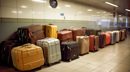 The Challenges of Airport Luggage and the Suitcase Hassle. Suitcase with luggage at airport. Generative AIの素材