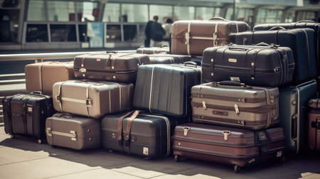 The Challenges of Airport Luggage and the Suitcase Hassle. Suitcase with luggage at airport. Generative AIの素材