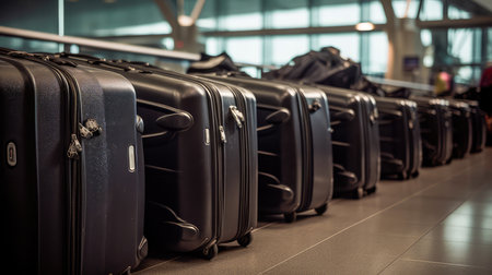 The Challenges of Airport Luggage and the Suitcase Hassle. Suitcase with luggage at airport. Generative AIの素材