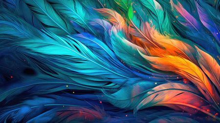 Abstract colorful background of lush feathers. Generative AIの素材
