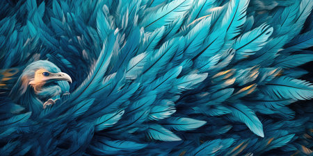Abstract colorful background of lush feathers. Generative AIの素材