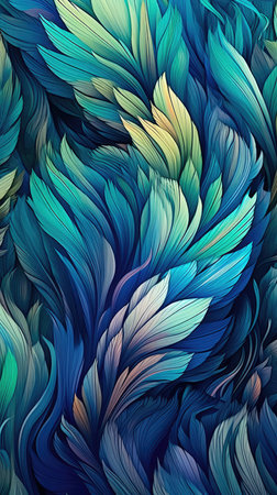 Abstract colorful background of lush feathers. Generative AIの素材