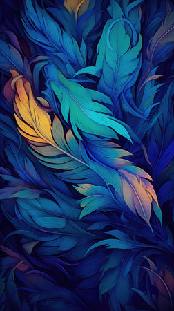 Abstract colorful background of lush feathers. Generative AIの素材