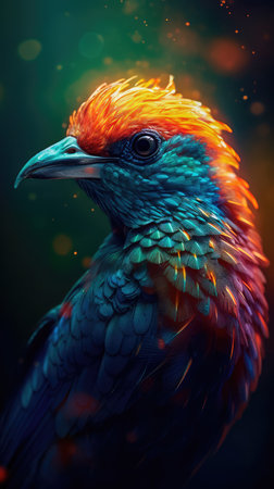 Bright colorful abstraction with the image of a bird on a forest background. Generative AIの素材