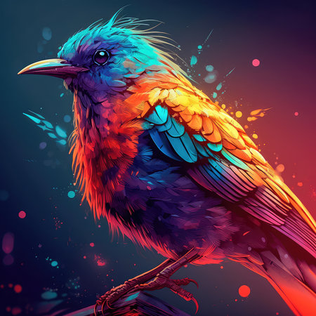 Bright colorful abstraction with the image of a bird on a forest background. Generative AIの素材