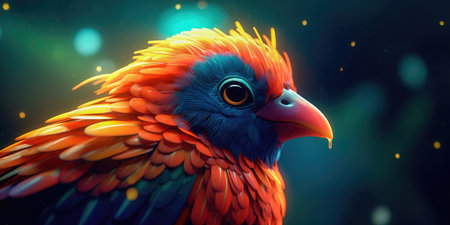 Bright colorful abstraction with the image of a bird on a forest background. Generative AIの素材