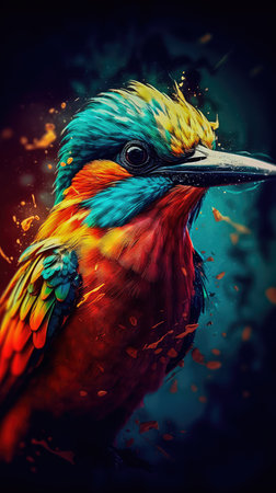 Bright colorful abstraction with the image of a bird on a forest background. Generative AIの素材