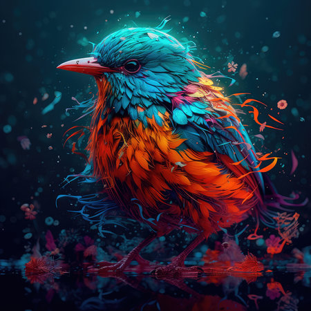 Bright colorful abstraction with the image of a bird on a forest background. Generative AIの素材
