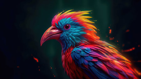 Bright colorful abstraction with the image of a bird on a forest background. Generative AIの素材