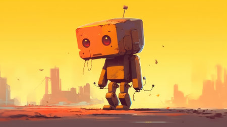 Lovely cute robot with a cute little nose that brings joy wherever he goes, in the style of Atey Ghailan. Generative AIの素材