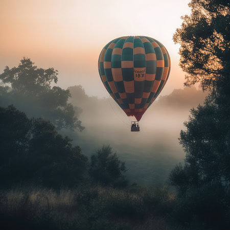 Illustration of a balloon with haze and fog, creating a sense of adventure. Generative AIの素材