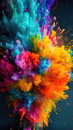 Dynamic multicolored explosions of colors on an isolated black background. Colored abstract background. Generative AIの素材