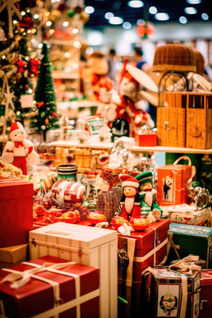 Concept illustration of a Christmas shopping extravaganza with a variety of holiday items. Generative AIの素材