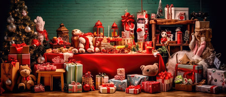 Concept illustration of a Christmas shopping extravaganza with a variety of holiday items. Generative AIの素材