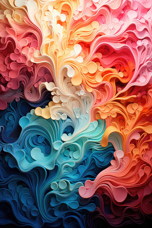 Concept illustration of a abstract background with multi-colored lines in the form of waves. illustration for painting print. Generative AIの素材